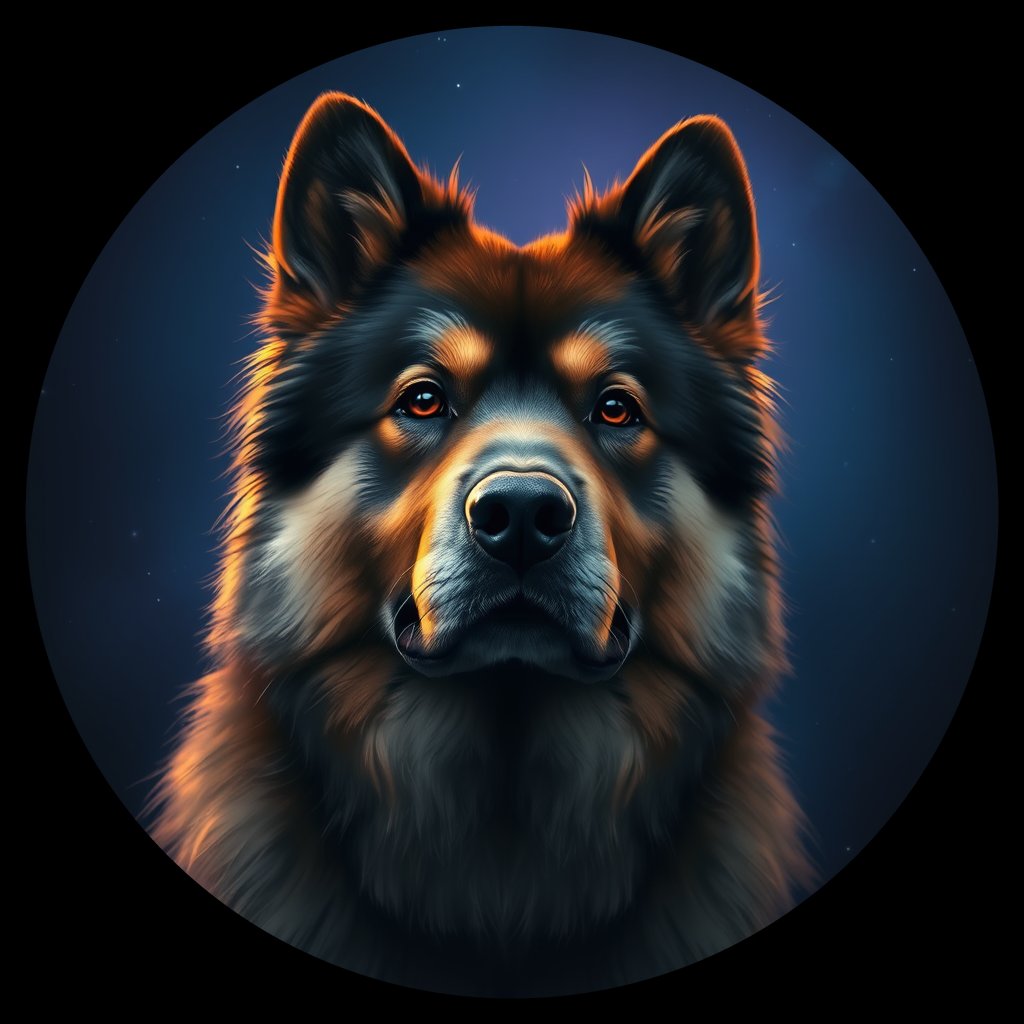 Cosmic medallion portrait of cHD9_343_cHD9_343, a Finnish Lapphund