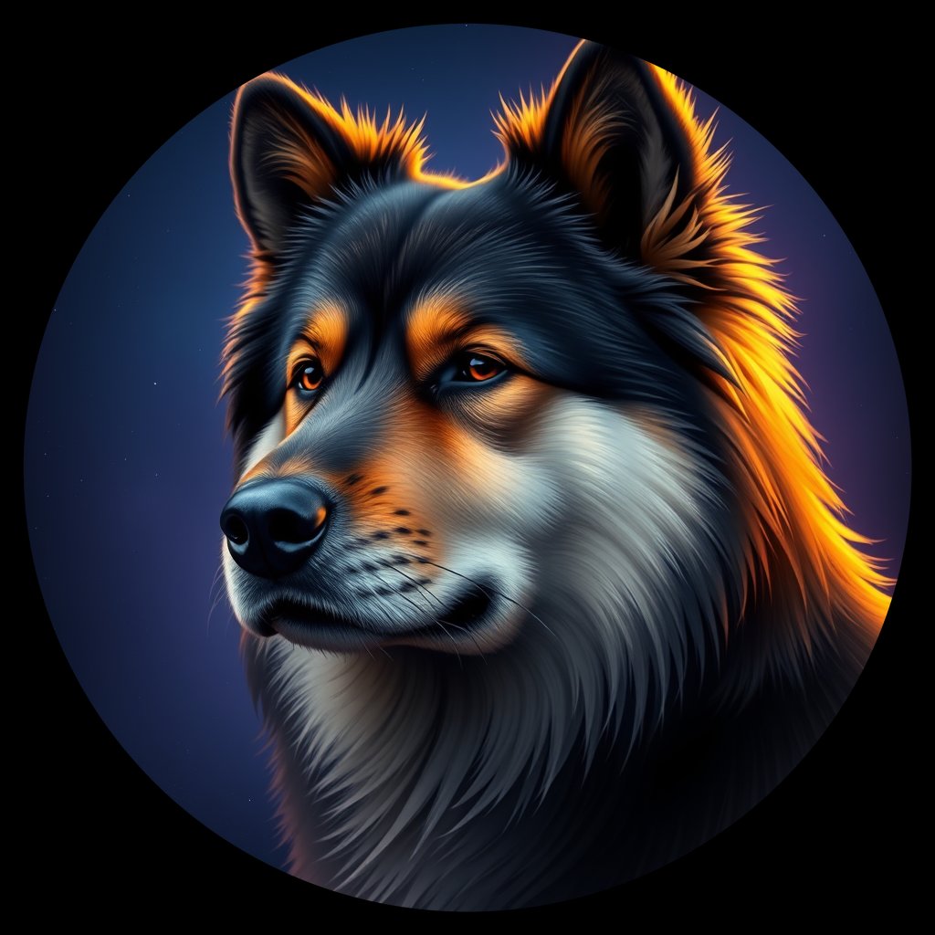 Cosmic medallion portrait of cHD9_344_cHD9_344, a Finnish Lapphund