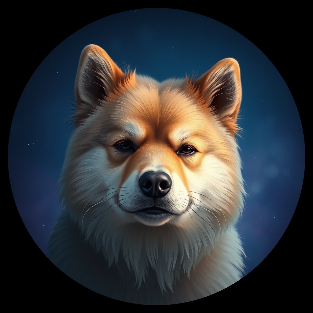 Cosmic medallion portrait of cHD9_345_cHD9_345, a Finnish Lapphund