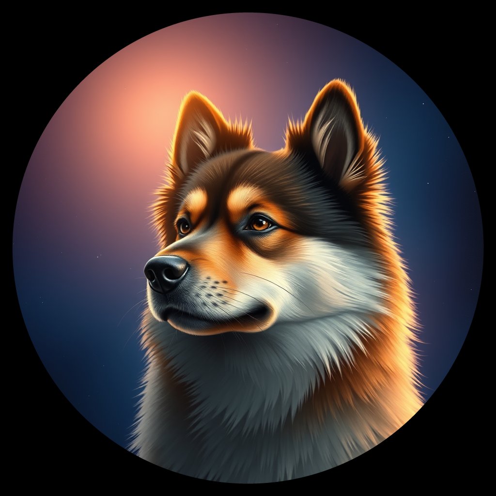 Cosmic medallion portrait of cHD9_347_cHD9_347, a Finnish Lapphund