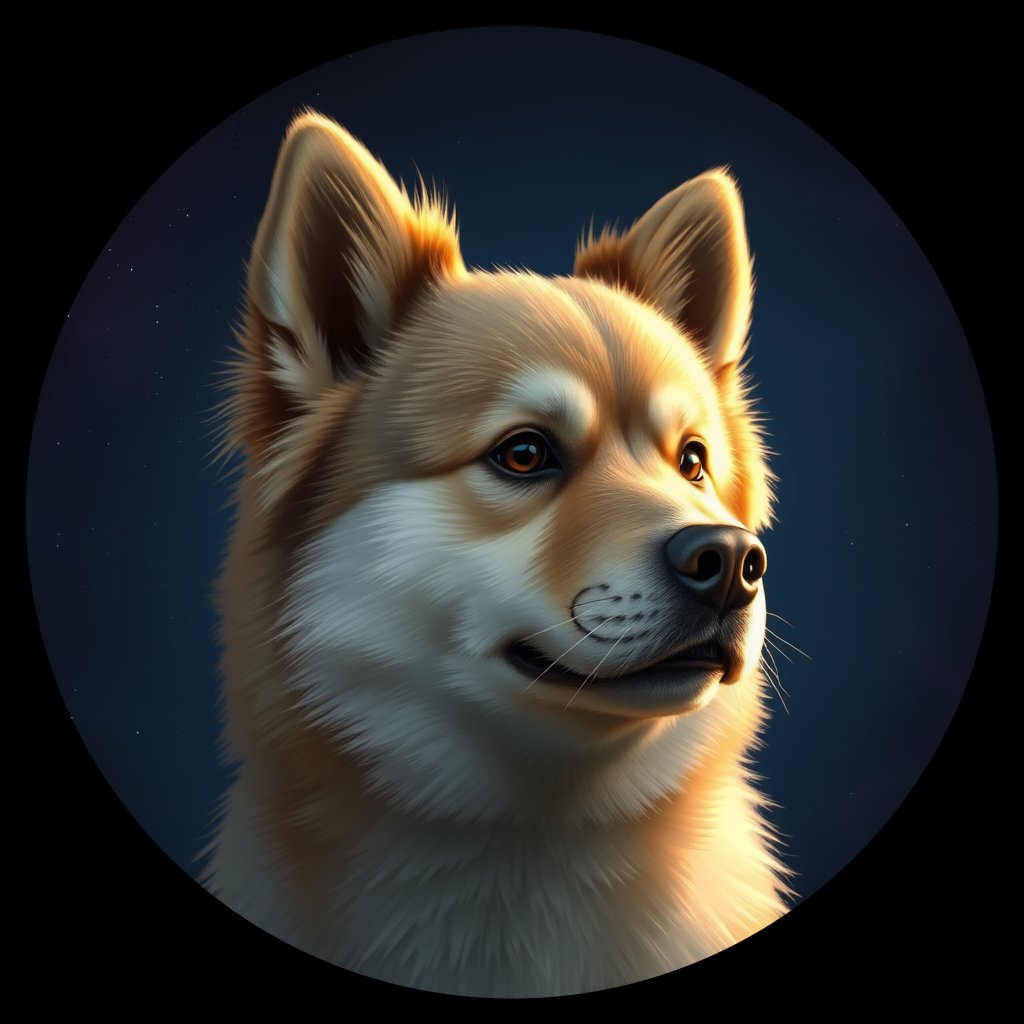 Cosmic medallion portrait of cHD9_348_cHD9_348, a Finnish Lapphund