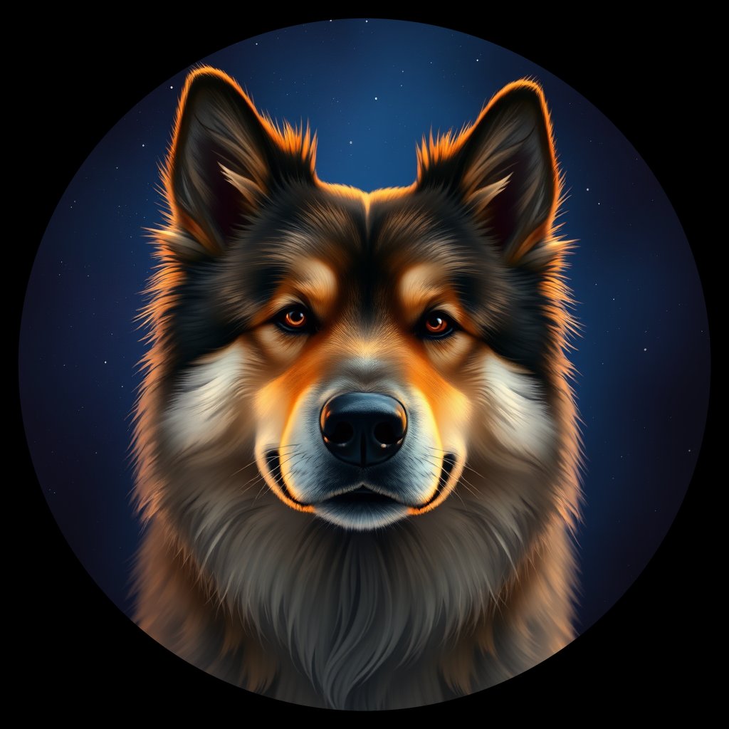 Cosmic medallion portrait of cHD9_349_cHD9_349, a Finnish Lapphund