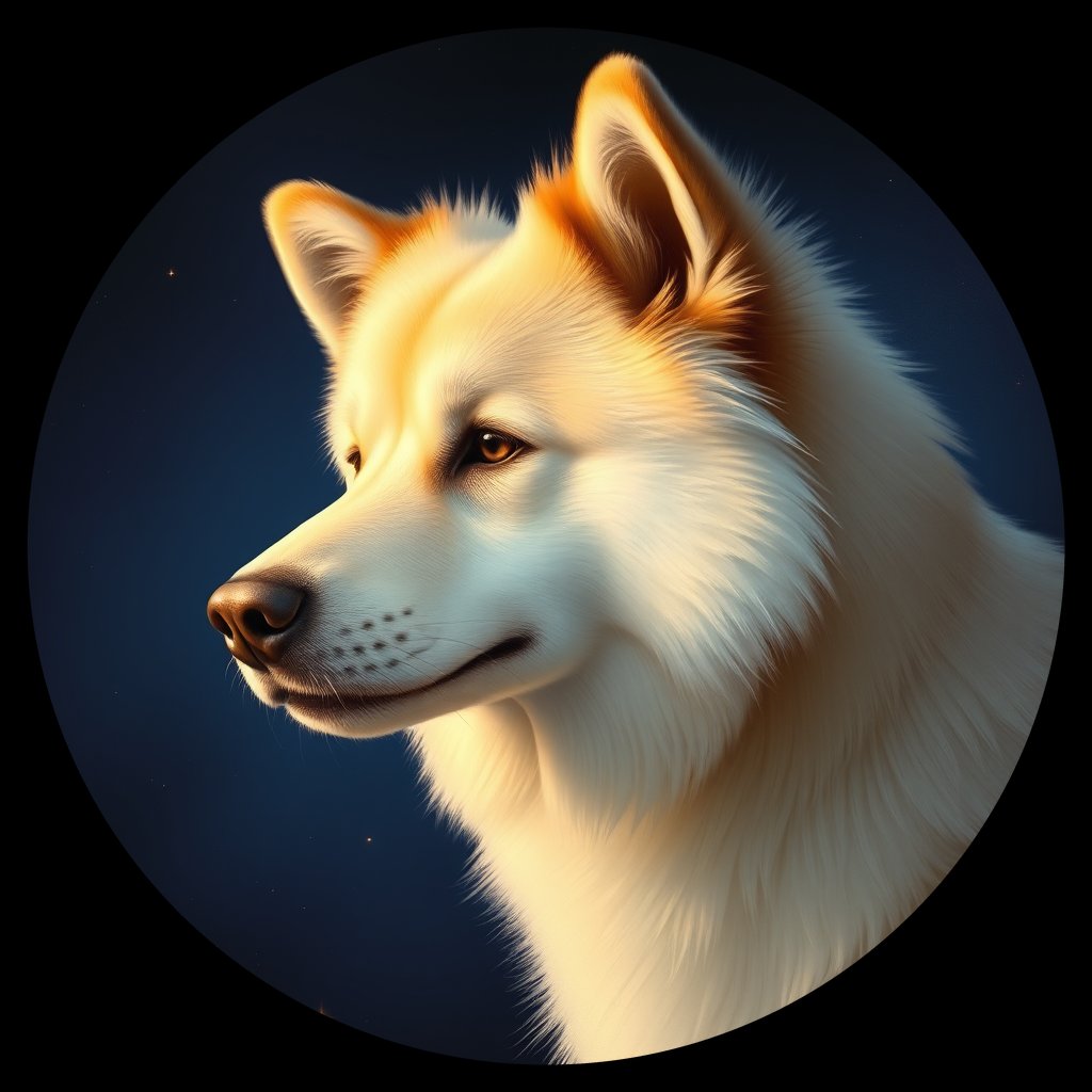 Cosmic medallion portrait of cHD9_350_cHD9_350, a Finnish Lapphund