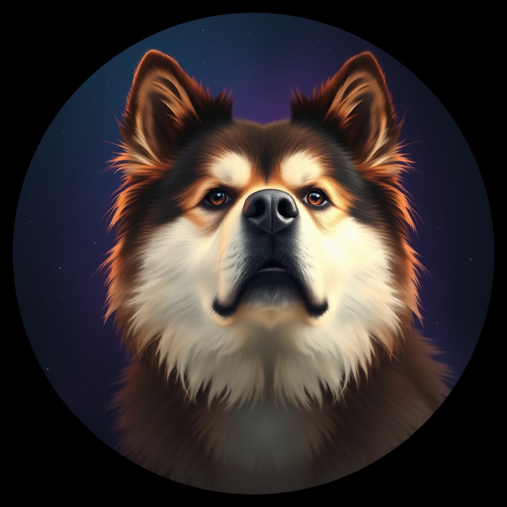 Cosmic medallion portrait of cHD9_351_cHD9_351, a Finnish Lapphund
