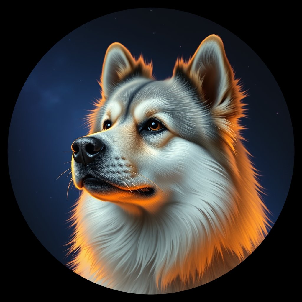 Cosmic medallion portrait of cHD9_353_cHD9_353, a Finnish Lapphund