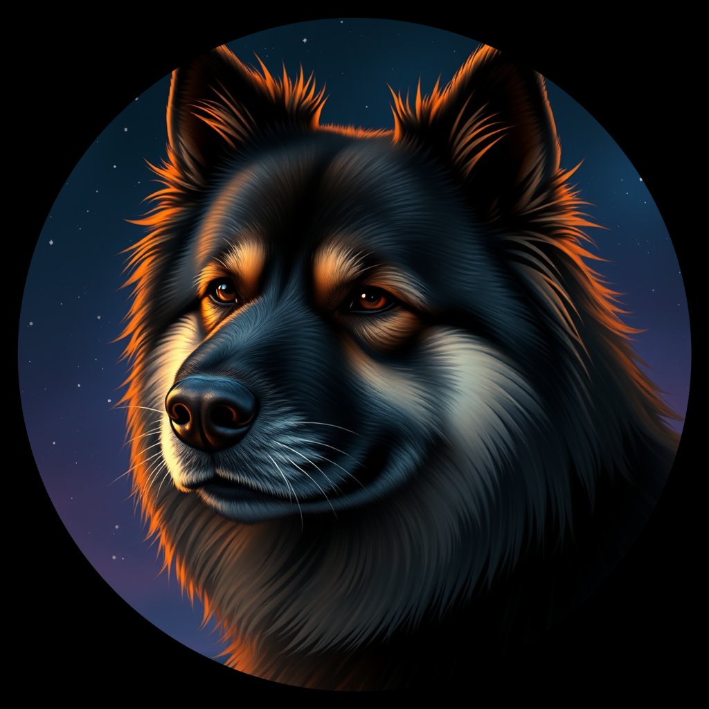 Cosmic medallion portrait of cHD9_354_cHD9_354, a Finnish Lapphund