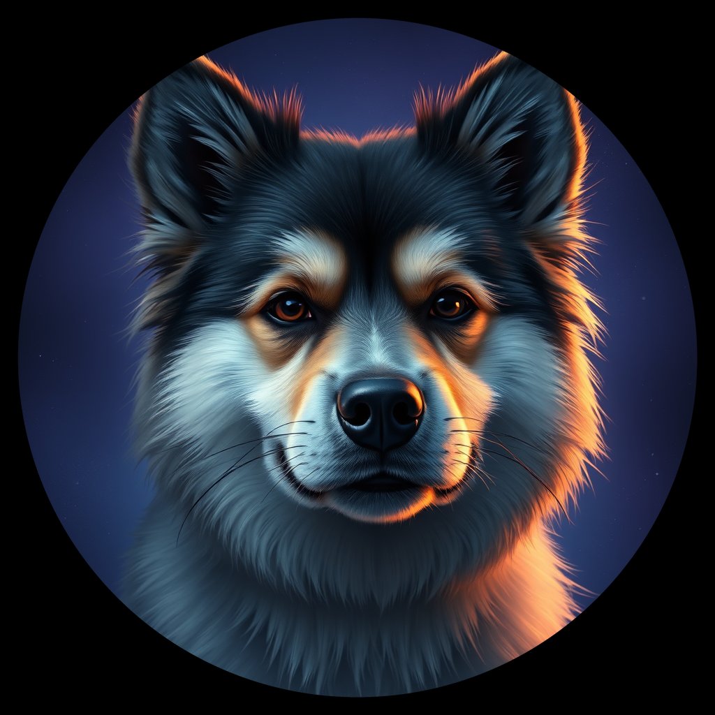 Cosmic medallion portrait of cHD9_355_cHD9_355, a Finnish Lapphund