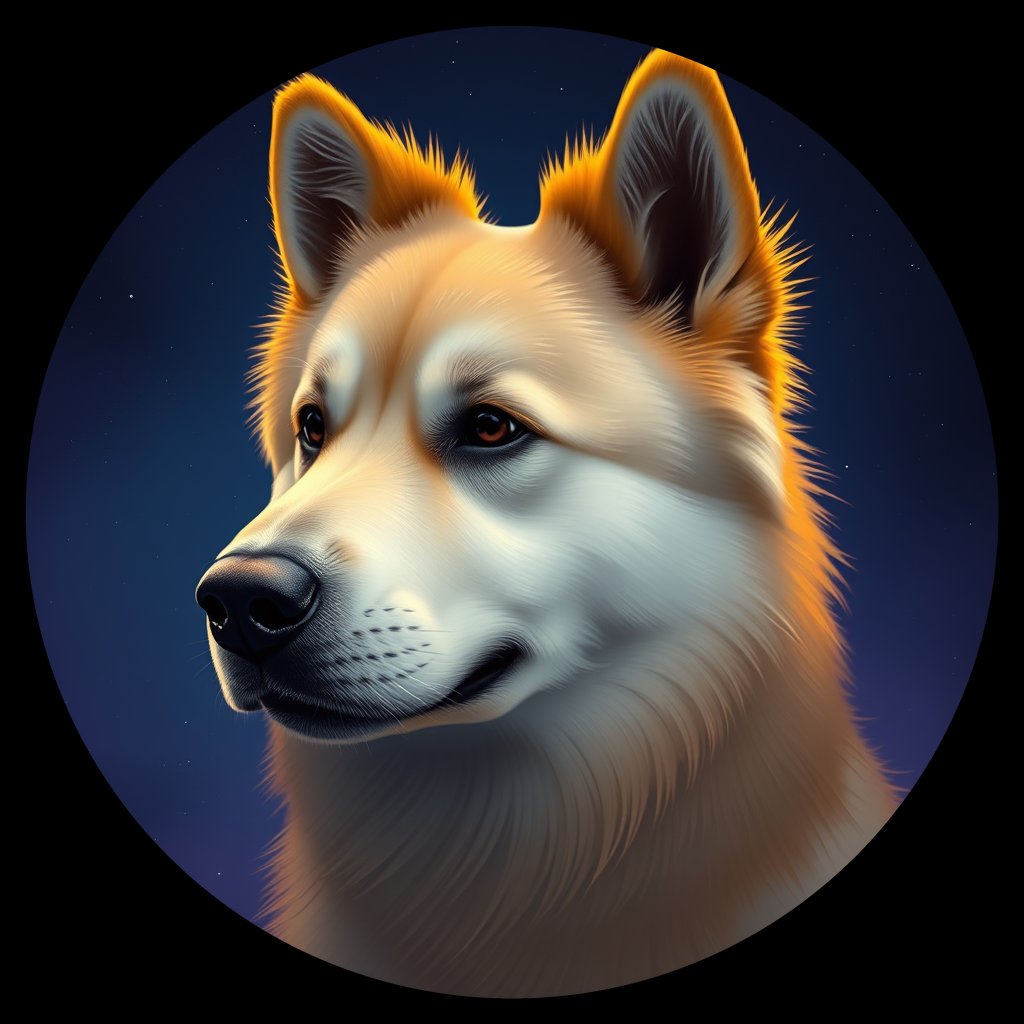 Cosmic medallion portrait of cHD9_356_cHD9_356, a Finnish Lapphund