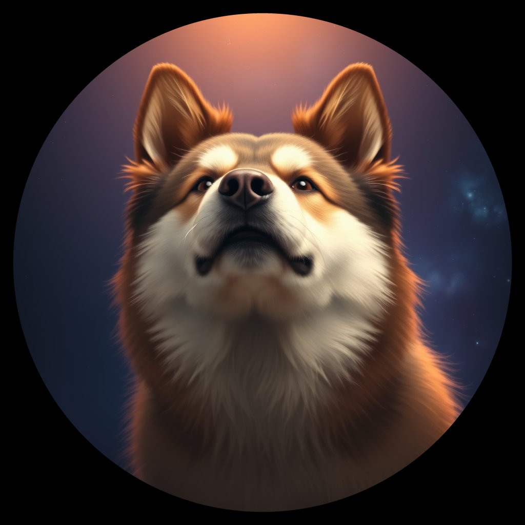 Cosmic medallion portrait of cHD9_358_cHD9_358, a Finnish Lapphund