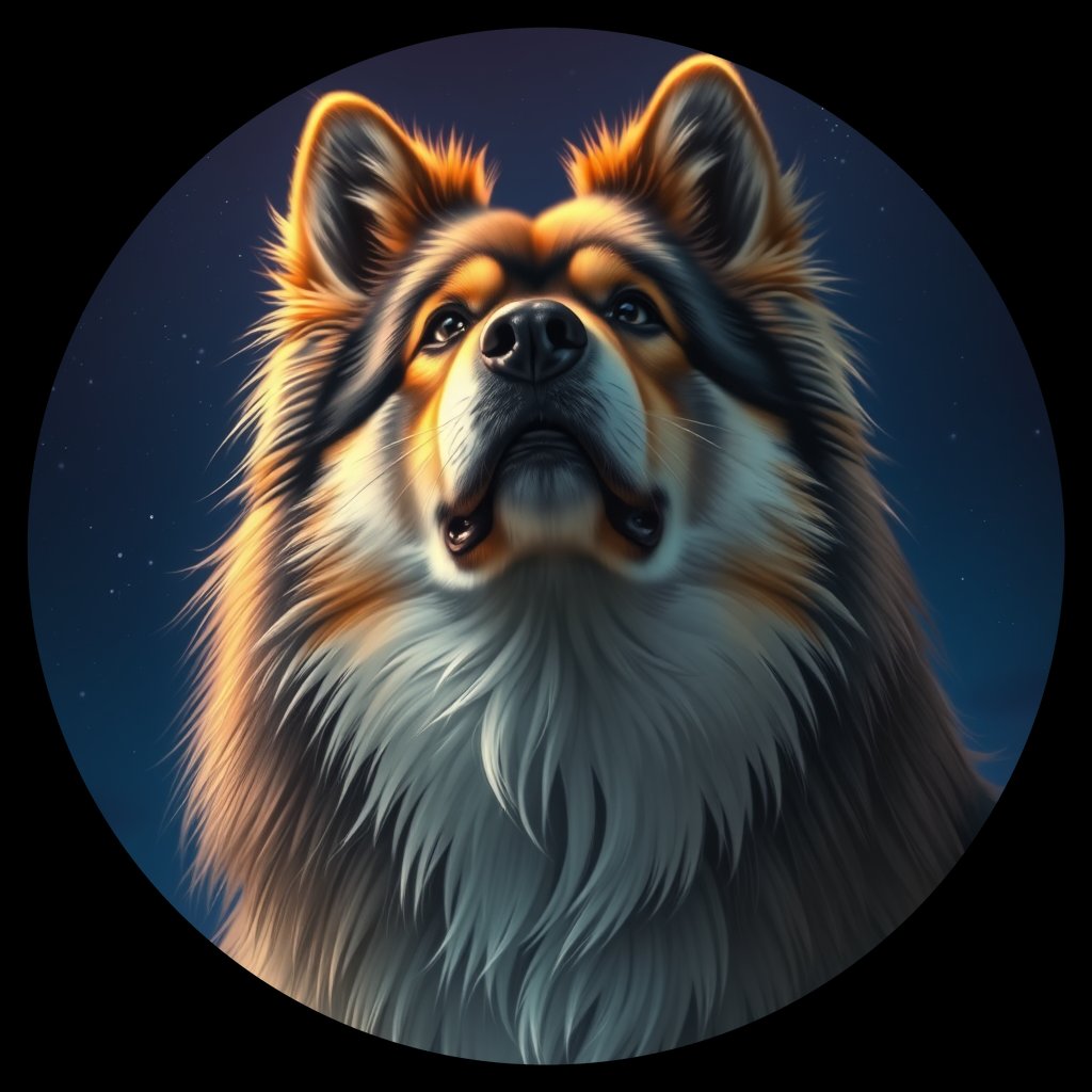 Cosmic medallion portrait of cHD9_359_cHD9_359, a Finnish Lapphund