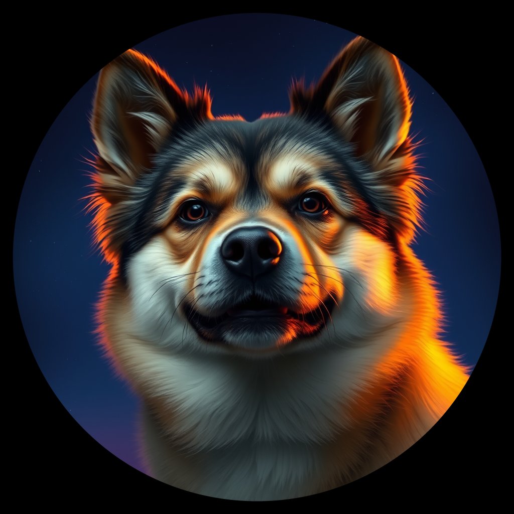 Cosmic medallion portrait of cHD9_360_cHD9_360, a Finnish Lapphund