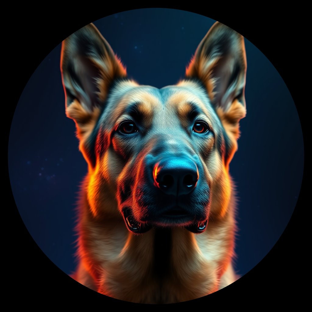 Cosmic medallion portrait of cHD9_382_cHD9_382, a German Shepherd