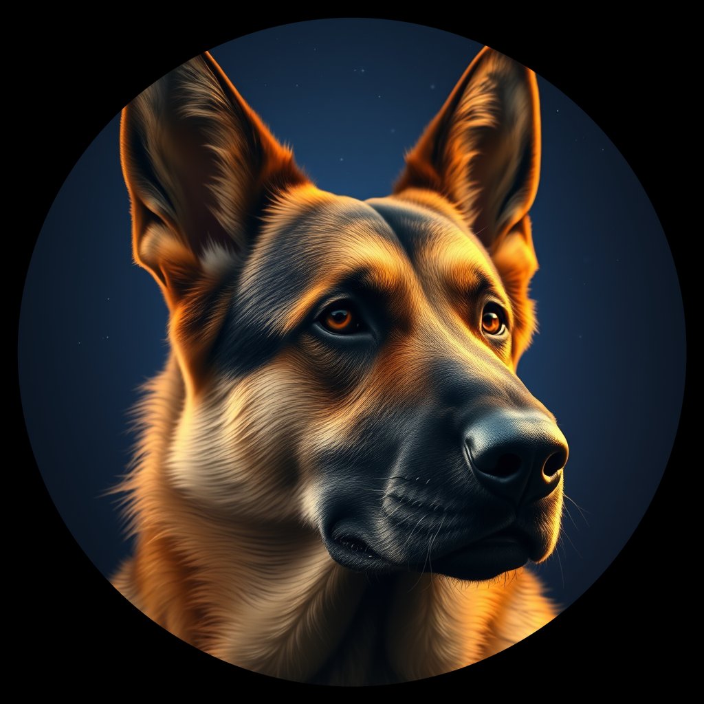 Cosmic medallion portrait of cHD9_388_cHD9_388, a German Shepherd