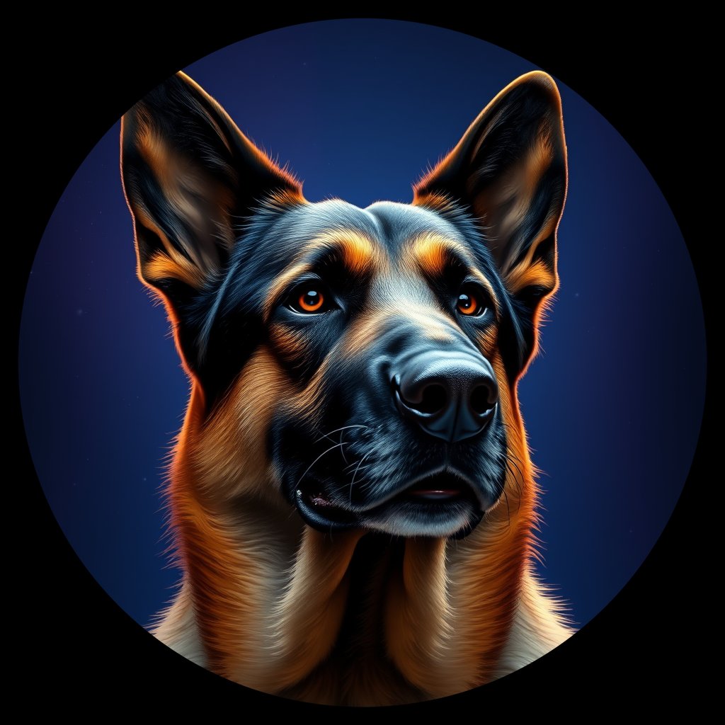 Cosmic medallion portrait of cHD9_389_cHD9_389, a German Shepherd