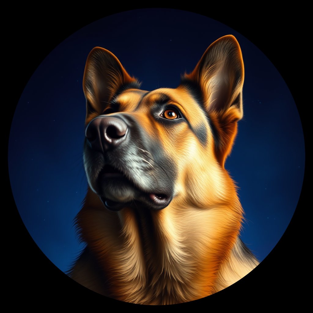 Cosmic medallion portrait of cHD9_398_cHD9_398, a German Shepherd