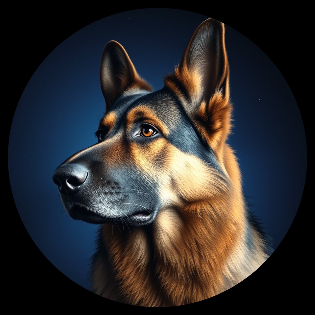 Cosmic medallion portrait of cHD9_402_cHD9_402, a German Shepherd