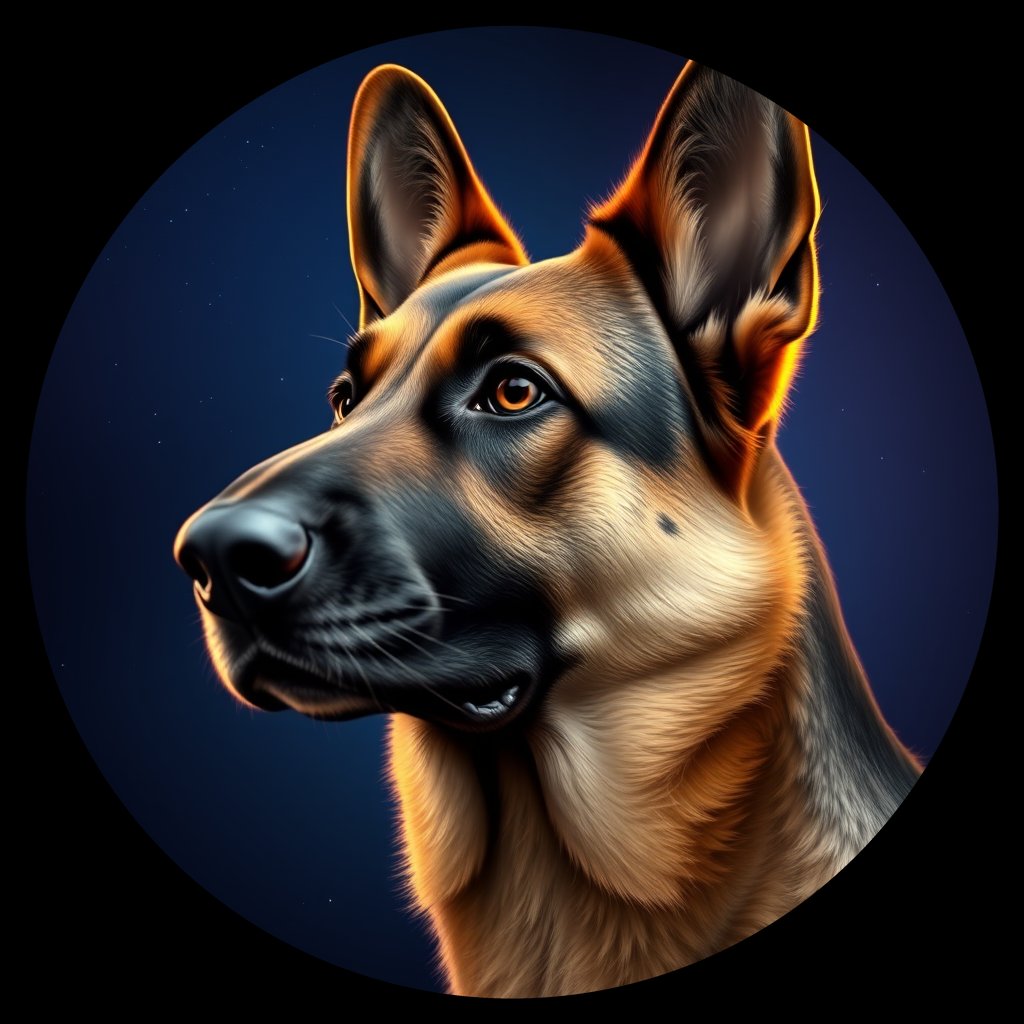 Cosmic medallion portrait of cHD9_409_cHD9_409, a German Shepherd