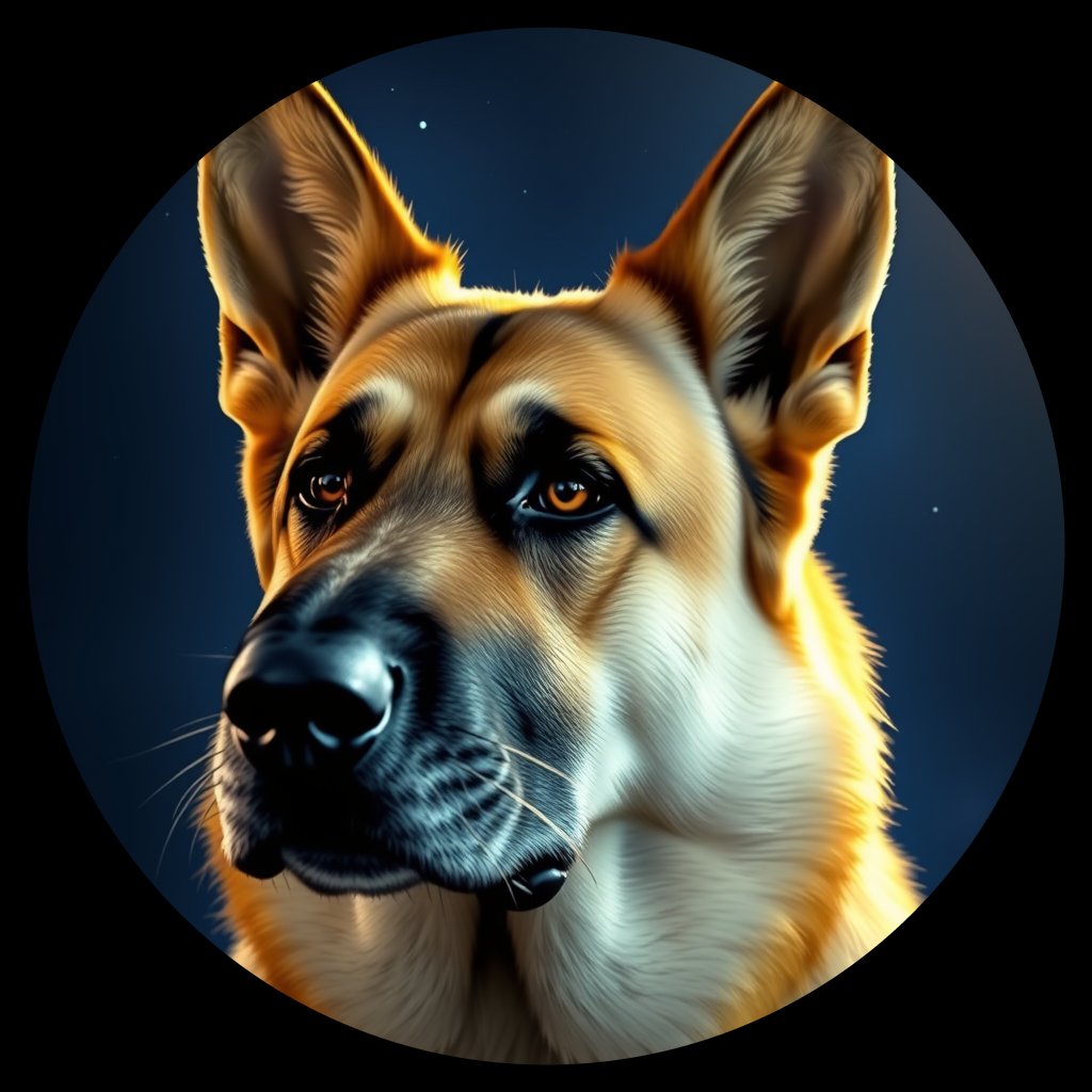 Cosmic medallion portrait of cHD9_412_cHD9_412, a German Shepherd