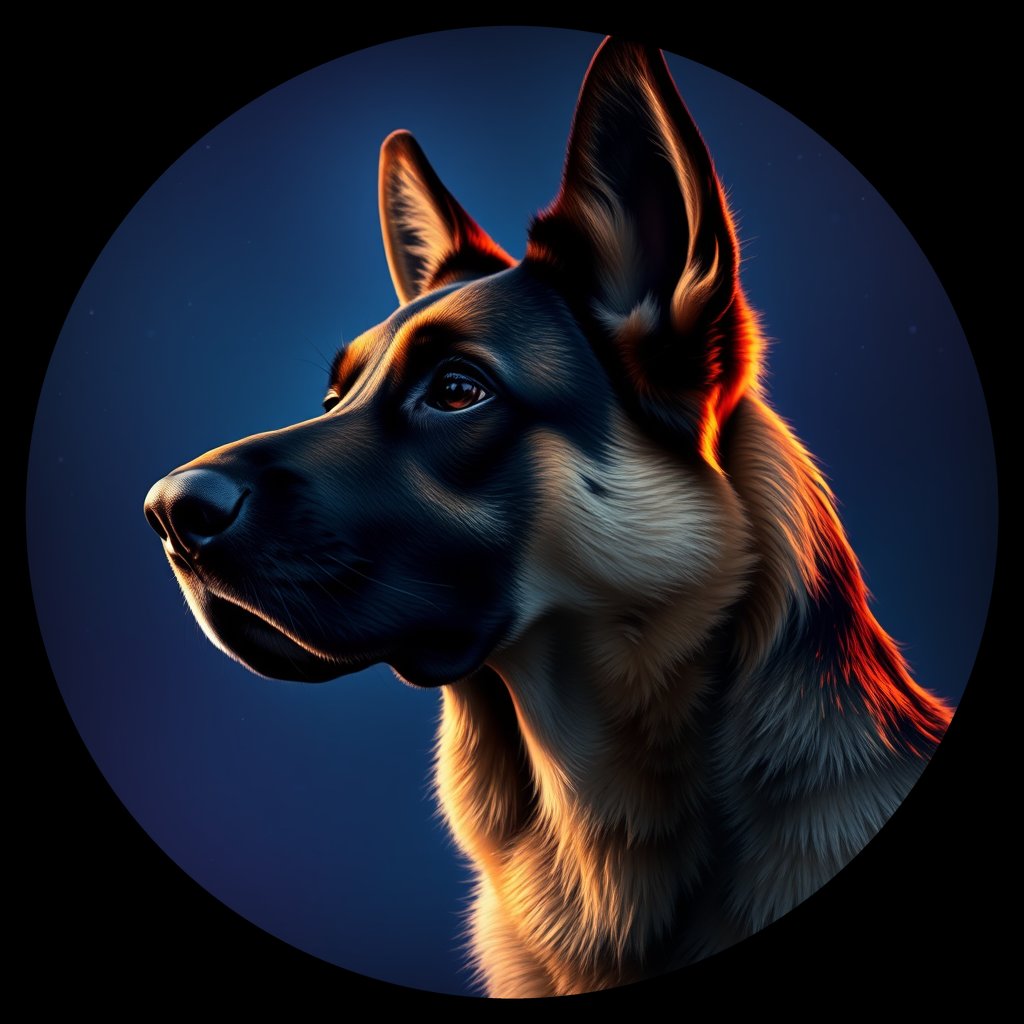 Cosmic medallion portrait of cHD9_417_cHD9_417, a German Shepherd
